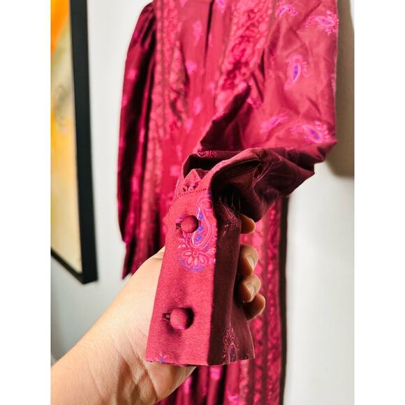 DEREK LAM COLLECTIVE Red Floral Chiffon Keyhole Empire Waist Midi Dress Size 44 - Picture 8 of 15